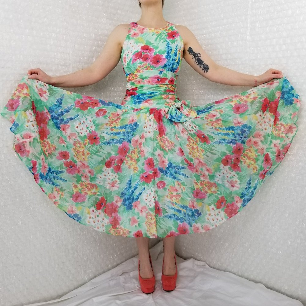 Laura Ashley 1980s floral fit & flare dress
